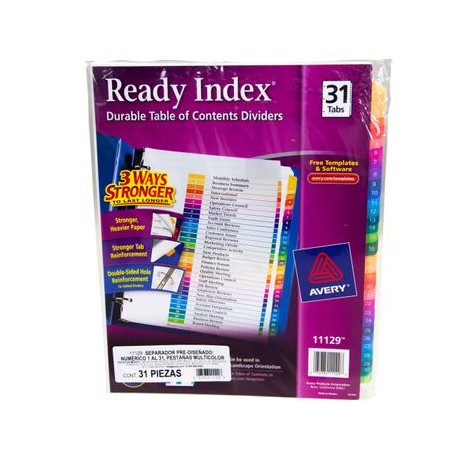 SEPARADOR 31 Pestañas COLORES READY INDEX AVERY