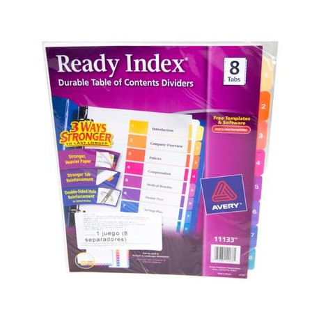 Separador 8 Pestañas Colores Ready Index Avery
