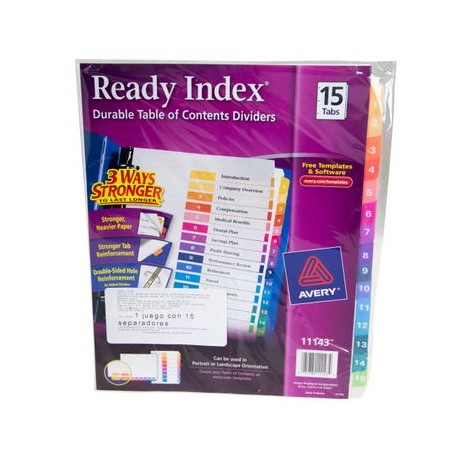 SEPARADOR 15 Pestañas COLORES READY INDEX AVERY