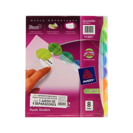 SEPARADOR 8DIVISIONES COLORES PUNTAS REDONDEADAS AVERY