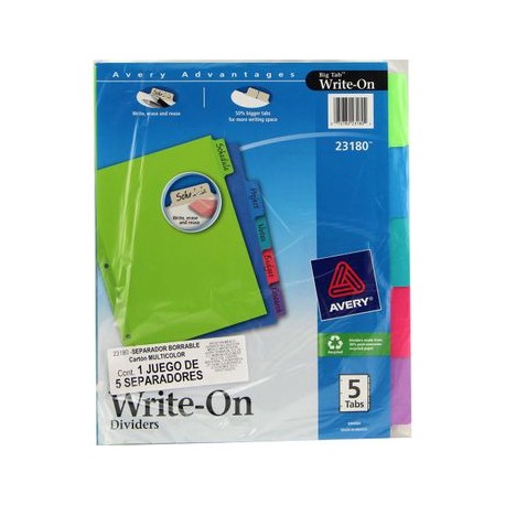 SEPARADOR 5 Pestañas NEON BORRABLES AVERY
