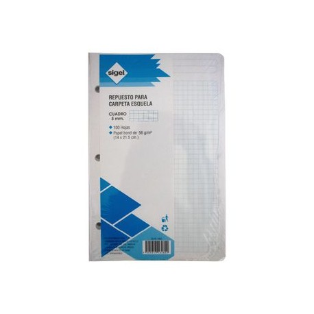Hojas P/Carpeta Sigel tamaño Esquela Cuadro Grande 10 0 Hojas