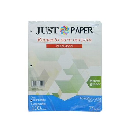 HOJAS PARA CARPETA 75 G CUADRO CHICO JUST PAPER