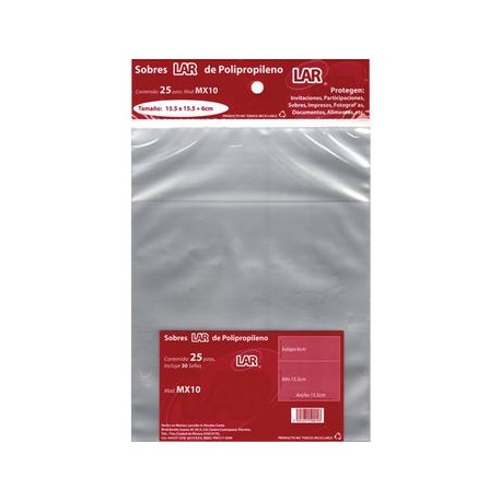 Sobre Transparente Celofan 15,5X 15 5 Pqte 25 piezas