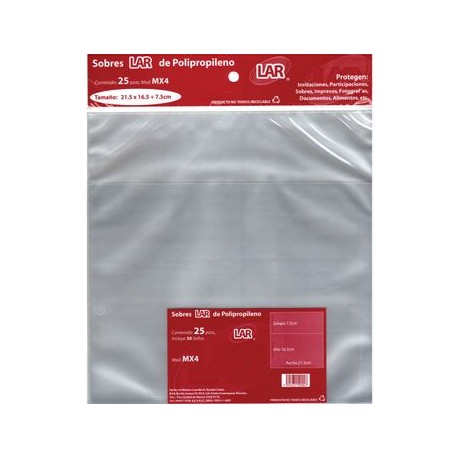 Sobre Transparente Celofan 21,5X 16 5 Pqte 25 piezas LAR