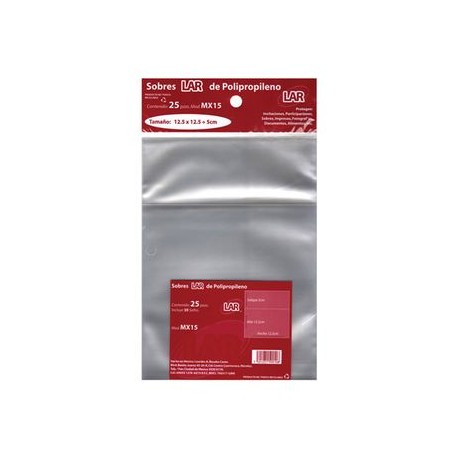 Sobre Transparente Celofan 15, 12.5X12.5 Pqte 25 piezas LAR
