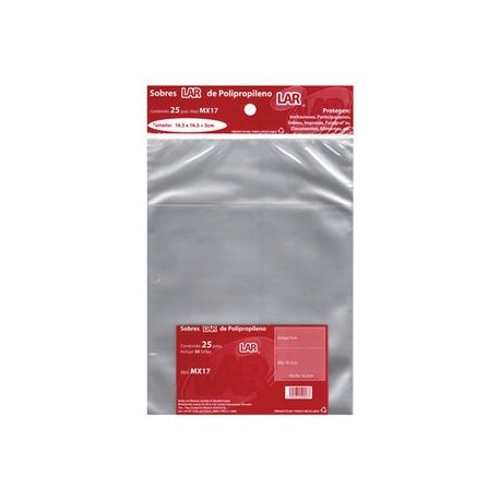 Sobre Transparente Celofan 17,16.5X16.5 Pqte 25 piezas LAR