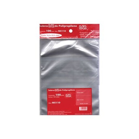 Sobre Transparente Celofan 15,5X15 5 Pqte 10 0 piezas LAR