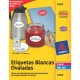 ETIQUETA OVALADAS BLANCAS 3.8X6.2 CON 270 PZA