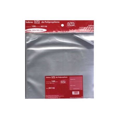 Sobre Transparente Celofan 22,5X15 5 Pqte 10 0 piezas LAR