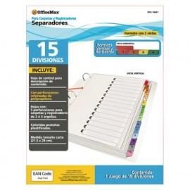 Separador 15 divisiones en colores Officemax con refuerzo