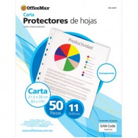 PROTECTORES DE HOJAS TRASLUCIDOS 50 PIEZAS OMX