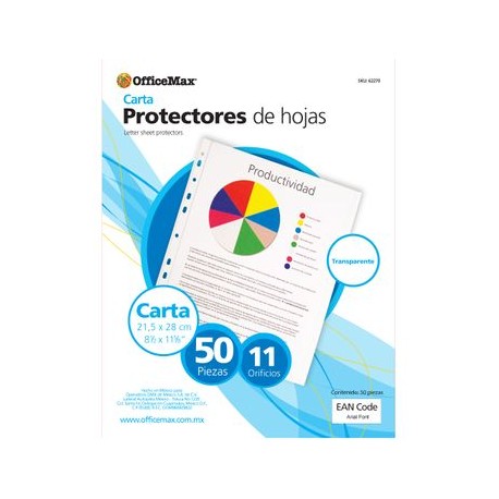 PROTECTORES DE HOJAS TRASLUCIDOS 50 PIEZAS OMX