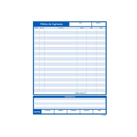 PÓLIZA de Ingresos 2 Blocks de 50 hojas tamaño carta