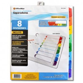 Separador 8 divisiones en colores Officemax con refuerzo